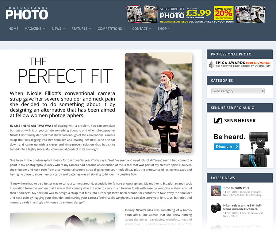 Professional Photo Magazine of Brasted, United Kingdom Features the New Nicole Elliott Strap 1